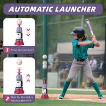 3 In 1 T Ball Set - Adjustable Height, Hanging Tee Ball Set With Automatic Pitching Machine/6 Balls/Retractable Bat, T Ball Stand Suit For Outdoor, Sport Toys Gifts For Kids Girls Age 3+ - Purple - View 4