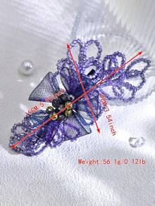 1入優雅紫色水晶花網髮夾，時尚手工珠寶髮飾，輕奢飾品，婚禮、宴會、生日、伴娘禮物、日常穿搭髮冠配飾 - 紫色 - 查看 8