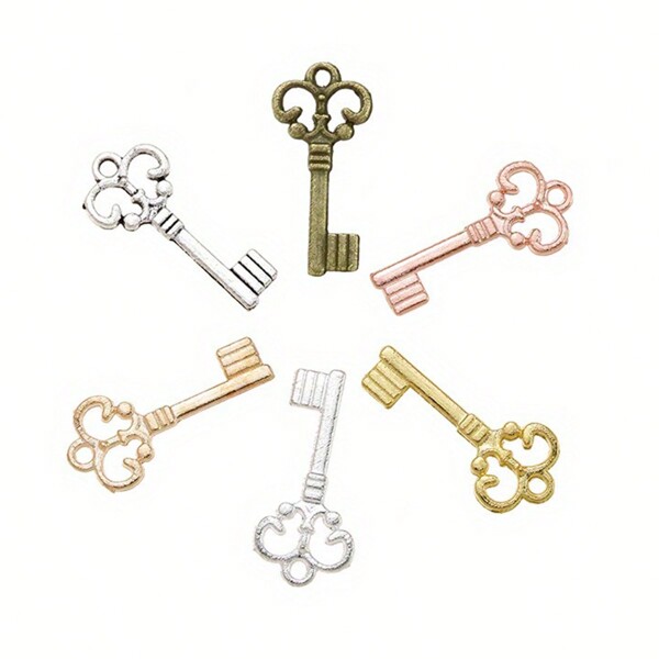 50pcs/Pack Vintage Alloy Key Shaped Pendant For Necklace DIY Jewelry Making Accessories