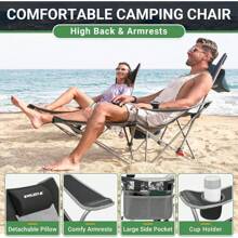 #WEJOY 2-In-1 Reclining Camping Chair Lightweight Folding Outdoor Chair With Adjustable Backrest & Footrest Camping Lounge Chair With Headrest, Cup Holder, Storage Bag, For Beach, Lawn, Concert - Black - View 6