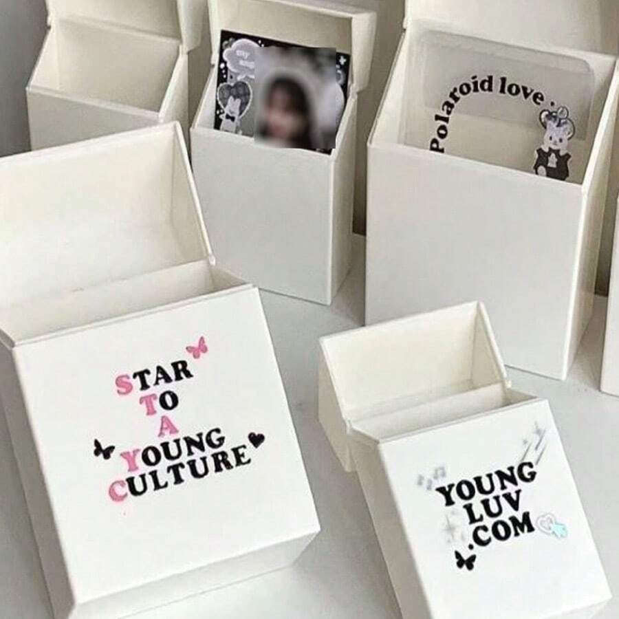 简约印花翻盖收纳盒，休闲日常使用，返校季 - 白色 - 查看 1