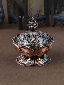 1入組紅銅蓮花香爐，迷你檀香香薰爐，適用於辦公室、露營、花園、庭院、燭光晚餐家居裝飾 - 彩色 - 查看 1