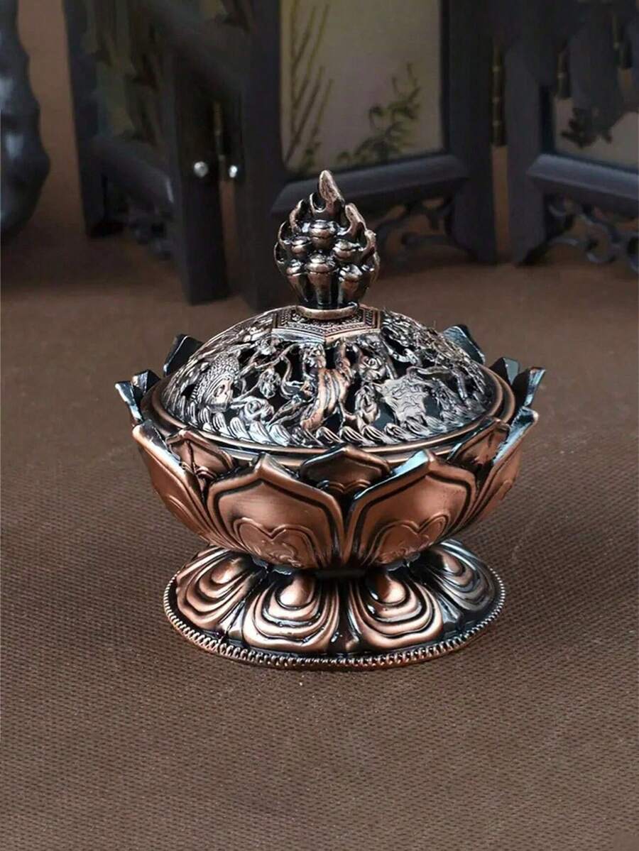 1入組紅銅蓮花香爐，迷你檀香香薰爐，適用於辦公室、露營、花園、庭院、燭光晚餐家居裝飾 - 彩色 - 查看 1