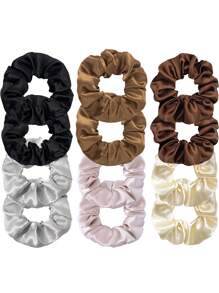 12 bucăți Scrunchies mătăsos Scrunchies din satin Pachet de scrunchie negru maro Suport pentru coadă de cal Scrunchies din mătase Benzi de păr Scrunchy Legături de păr, sală