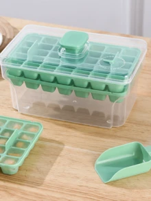 Ice Cube Tray With Lid And Bin, 2 Packs For Freezer, 68Pcs Ice Cube Mold-Green - Green - View 3
