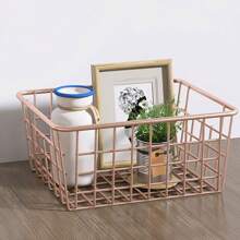 1pc/2pcs Rose Gold Storage Basket Cloth Desktop Snack Iron Storage Basket - Multicolor - View 4