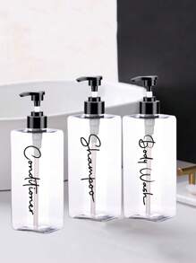 3 件装 500 毫升透明可再填充洗发水和护发素分配器，带 3 个防水标签，家居浴室装饰秋季装饰，返校季 - 無色 - 查看 3