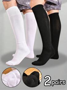 2 Pairs Men's Terry Sole Solid Color Striped Football Socks - Multicolor - View 1