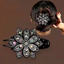 1 pièce Attache à cheveux fleur strass, douce, cool, haut de gamme, élégante. Pince à cheveux pour coiffure relevée de femme, convient pour un port quotidien, à la maison, en extérieur, pour aller travailler, en rendez-vous, décontracté, au bureau. Barrettes à cheveux pour la Saint-Valentin