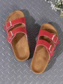 Buckle Flat Cork Slippers For Women, Summer Beach Strap Fashionable And Versatile Outdoor Casual Sandals - Red - View 6