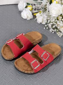 Buckle Flat Cork Slippers For Women, Summer Beach Strap Fashionable And Versatile Outdoor Casual Sandals - Red - View 4
