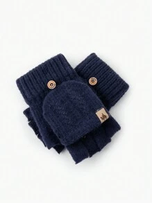 1pair Women's Dark Colored Warm & Simple Fingerless Gloves, Suitable For Winter Travel - Multicolor - View 4