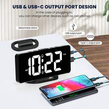 1pc Digital Alarm Clock For Bedroom With Colorful Dynamic RGB Night Light/Color Adjustable,7" Nightstand Clock With USB-C Charger Port,LED Large Display Clock For Teens.(White-Black) - Multicolor - View 6