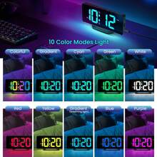 1pc Digital Alarm Clock For Bedroom With Colorful Dynamic RGB Night Light/Color Adjustable,7" Nightstand Clock With USB-C Charger Port,LED Large Display Clock For Teens.(White-Black) - Multicolor - View 4