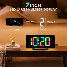 1pc Digital Alarm Clock For Bedroom With Colorful Dynamic RGB Night Light/Color Adjustable,7" Nightstand Clock With USB-C Charger Port,LED Large Display Clock For Teens.(White-Black) - Multicolor - View 2
