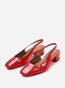 Where’s That From MICHIGAN SQUARE TOE SLING BACK LOW BLOCK HEELS - Red Patent - View 3