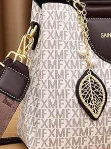 優雅休閒印花PU肩袋，帶有可調式肩帶和鏈條手柄 - 時尚簡約設計