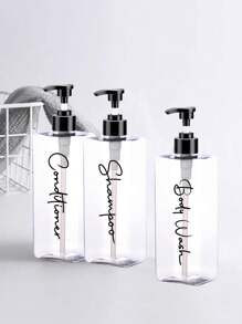 3 件装 500 毫升透明可再填充洗发水和护发素分配器，带 3 个防水标签，家居浴室装饰秋季装饰，返校季 - 無色 - 查看 6