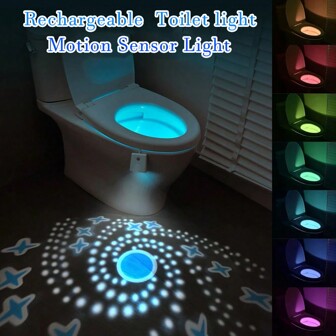 1/2pcs Rechargeable Toilet Night Light, Motion Sensing Lights On, Automatic Color Change When The Lights On, Automatic Projection Of The Floor, Suitable For Toilet Decoration