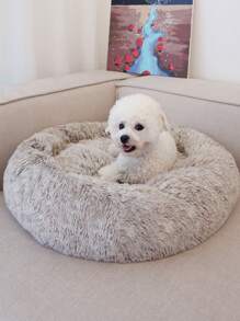 1 pieza Cama redonda no desmontable para mascotas con peluche de unicolor, suave y cómoda, lavable a máquina, adecuada para uso diario y viajes con gatos y perros, adecuada para mascotas pequeñas y medianas