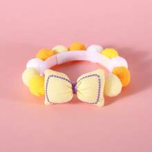 Jabez 寵物用品，彩色球形蝴蝶結寵物項圈 馬卡龍粉小型犬貓項鍊 生日配件 - 黃色 - 查看 3