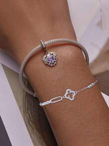 S925 Sterling Silver 14K Gold Plated Graduation Four Leaf Clover/Butterfly/Heart-Shape Chain Bracelet Bridal Jewelry Gift For Women Girls Mother Mom Wife Valentines - Four Leaf Clover - View 5
