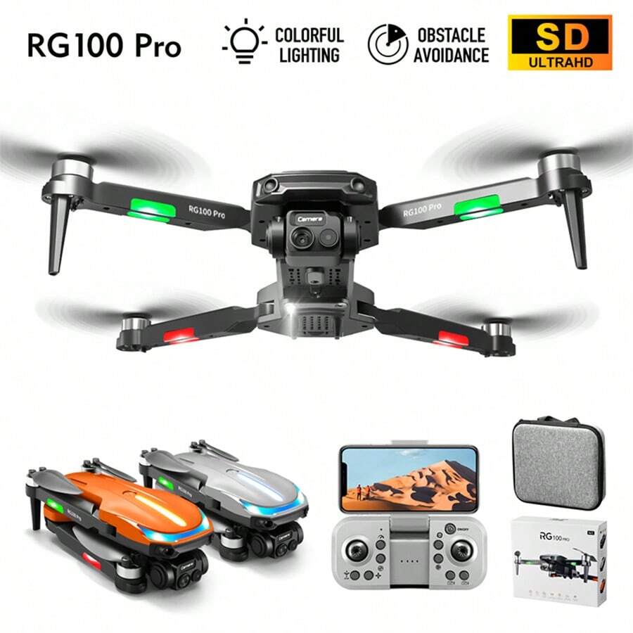 新款RG100無人機，雙480P攝像頭，智慧型避障，智慧型跟蹤，重力感應，手機控制，一鍵起飛和降落，可折疊和攜帶，是初學者男士的完美禮物