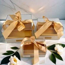 1pc Candybox Boxes Valentine's Day Gifts Crystal Box Preserved Flowers Storage Box Storage BoxGift Flower Gift Cloth Square Candybox Boxes - Beige - View 2