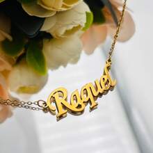 Collar Con Nombre Collar Con Placa De Nombre Personalizado, Regalo Exquisito Para Madre Y Novia, 1 Pieza Collar Personalizado Para Mujer, Collar Personalizado Con Nombre Colgante De Joyería Para Mujer, Regalo, Collar Con Colgante De Letra Inicial Acero Inoxidable, Collar Personalizado Con Alfabeto, Joyería - Raquel - Ver 1