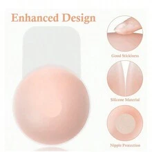Women's Breast Patch: Silicone Breast Lift Breast Patch Reusable Adhesive Bra With Fixing Tape - Seamless And Invisible Nipples Cover - Dusty Pink - View 8