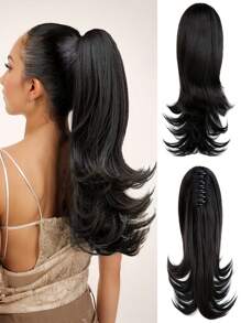 14-Inch Black Brown Clip-On Ponytail Hair Extensions, Natural Look Synthetic Fiber Ponytail Wig, High Tenacity Fiber Wig, Suitable For Girls - Black-brown - View 8