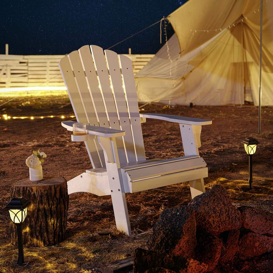 Oversized Poly Lumber Fire Pit Chair With Cup Holder, 350Lbs Support Patio Chairs For Garden, Weather Resistant Outdoors Seating - White - View 1