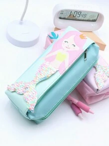 1pc Cartoon Mermaid Glitter Cloth High-Capacity Pencil Case Stationery Storage Bag Suitable For School Students,Pencil Pouch,School Bag - one-size - View 11
