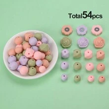 54pcs Daisy Flower Silicone Focal Beads With Rose Pink Round Hexagon Loose Spacer Beads Silicone Beads Bulk Jewelry Making Diy Bracelet Keychain Bead Pen Handmade Accessories - Daisy Rose Bulk Beads Mixed - View 8