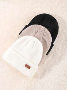 3pcs/Set Plain Color Women's Knitted Hat With Pom-Pom Winter Fall - Three Piece Set - View 5
