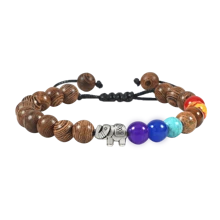 魅力大象吊墜手鍊，串珠手編手鍊，黑白天然石首飾男女禮物 - 彩色 - 查看 22