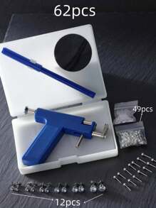 62pcs/98pcs/Set Reusable Ear Piercing Kit, Includes (49pcs Silver-Plated Earring Studs + 12pcs 3D Cubic Zirconia Studs) (98pcs Earring Accessories Exclude Piercing Gun), Optional One-Time-Use Low-Pain Ear Piercing Gun, Suitable For Students Personal Ear Piercing Beauty Tools And Accessories - Multicolor - View 9