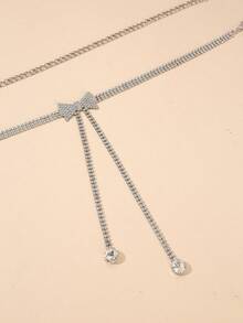 1入組金屬蝴蝶結鑲嵌鑽石腰鏈配流蘇吊墜女士配戴，適用於約會、派對、街頭穿搭及裙子 - 銀色 - 查看 3