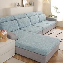 1入組加厚彈力提花純色沙發套裝，適用於客廳、臥室、書房、旅館沙發套，包括座椅和靠背套 - 太陽花笠套-霧霾藍 - 查看 2