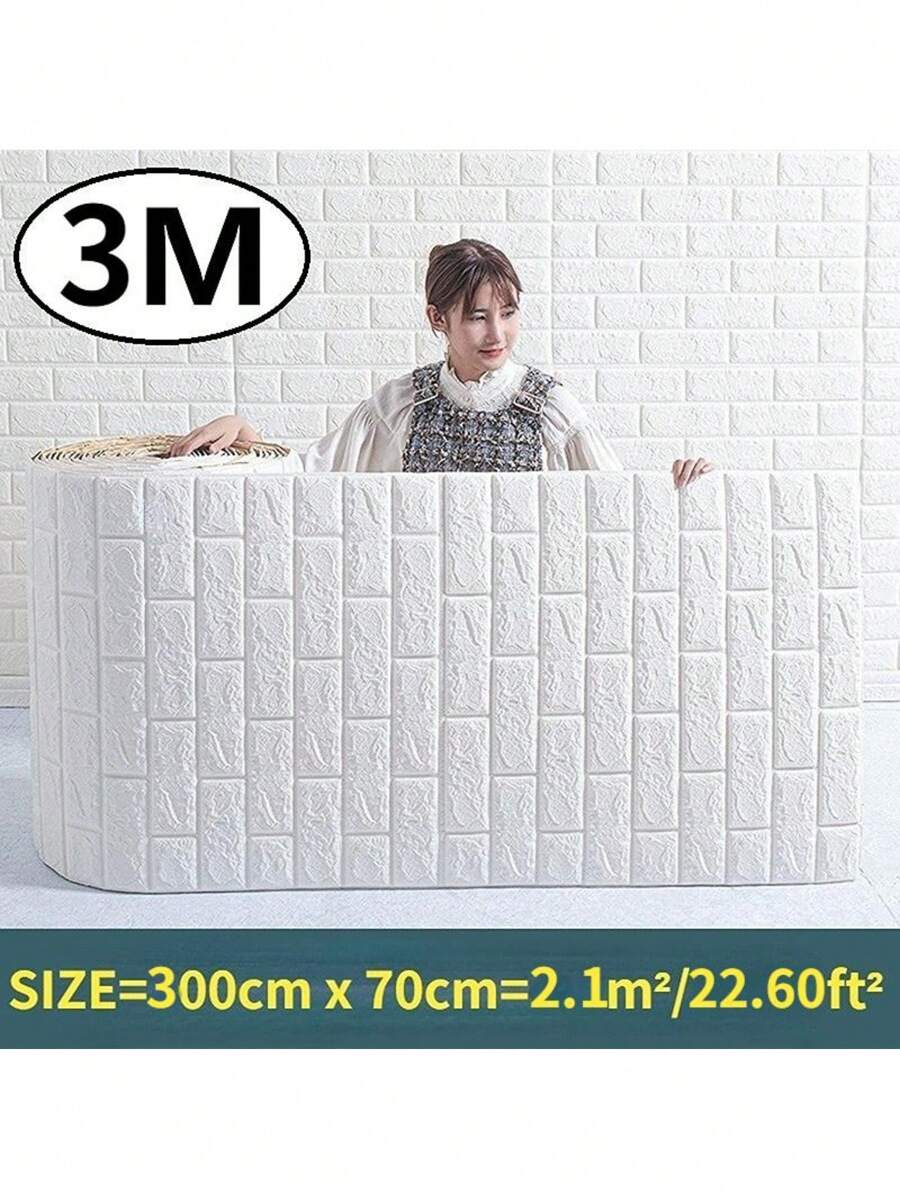70cm x 3m 3D泡沫磚牆貼紙自粘牆紙防水客廳裝飾壁貼家居裝飾壁飾 - 彩色 - 查看 1
