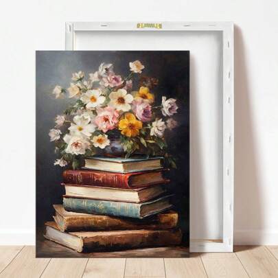 1 Piece Framed Art Decoration Ready To Hang Canvas Wall Art, Spring Colorful Wildflower Room Aesthetics Poster, College Floral Art Decoration, Bedroom Vintage Floral Painting (Framed) Gifts Birthday Graduation
