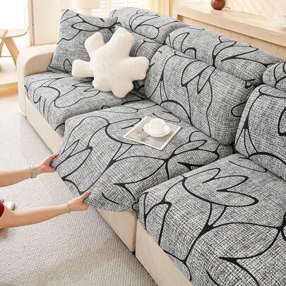 1pc Geometric Printed Milk Silk Stretchable All Season Removable Washable Bath Cap Style Sofa Seat Cover