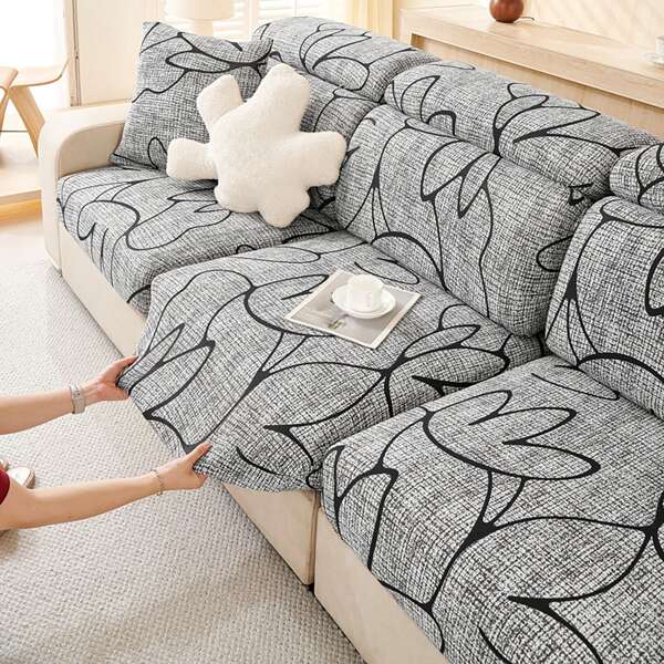 1pc Geometric Printed Milk Silk Stretchable All Season Removable Washable Bath Cap Style Sofa Seat Cover