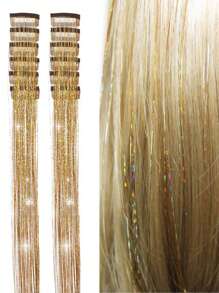 12 Pieces Clip In Synthetic Straight Hair Extensions Fashion Party Christmas Gift For Women Gold Wire Hair Extensions Colorful Shiny Hair Extensions Hair Accessories For Women