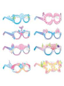 8入組美人魚主題紙質眼鏡拍照道具 - 魚尾和星形眼鏡，適用於生日派對和照片攝影棚裝飾