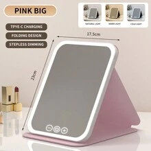 Miroir de maquillage éclairé par LED, miroir de beauté portatif illuminé avec 3 couleurs d'éclairage et luminosité réglable à écran tactile, miroir de vanité de bureau pliable à LED avec batteries rechargeables, meilleur cadeau pour voyager