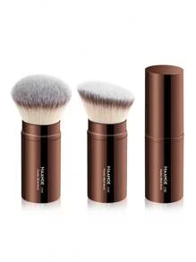 MAANGE 2 件装专业面部伸缩刷化妆刷腮红刷粉底刷散粉刷合成毛超柔软粉底刷适用于液体化妆品歌舞伎粉底刷在家或外出时使用 - 咖啡棕 - 查看 7