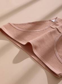 5入組女士實色低腰肋紋透氣雙襠三角內褲 - 彩色 - 查看 9