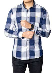 Camisa Hombre Casual Slim Fit Cuadros Azul Oscuro, Blancos - Azul lavado oscuro - Ver 3