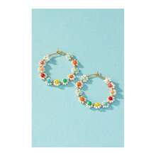Hand Done Mini Seed Bead Flower Hoop Earrings - Multicolorido - Visão 2